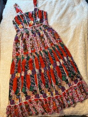 Anthropologie Floral Patchwork Maxi Dress with Keyhole Back Size 14 *flaw*